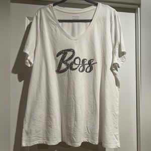 Lane Bryant New White Embellished Boss Graphic Tee Size 18/20